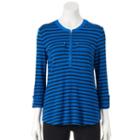 Women's Croft & Barrow&reg; Striped Quarter-zip Tee, Size: Xxl, Dark Blue