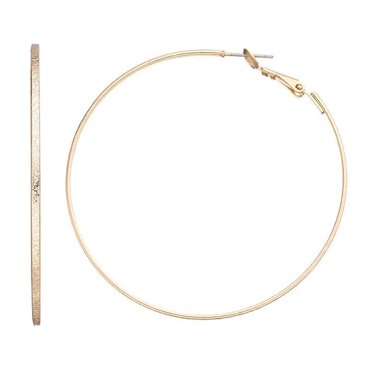 Textured Nickel Free Flat Hoop Earrings, Women's, Gold
