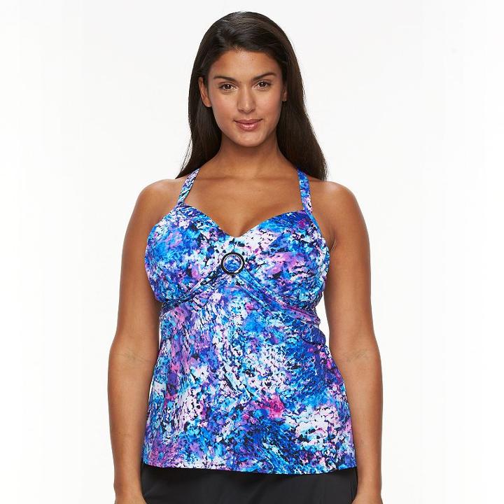 Plus Size Trimshaper Tummy Slimmer O-ring Tankini Top, Women's, Size: 16 W, Purple
