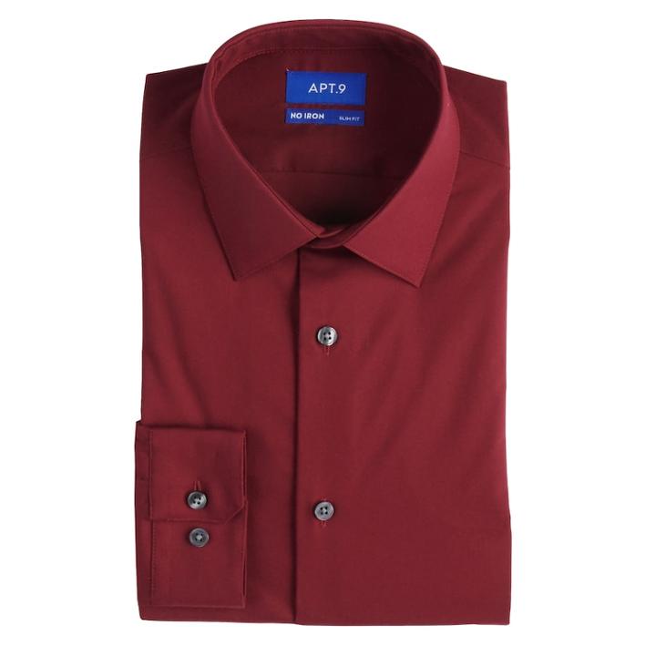 Men's Apt. 9&reg; Slim-fit Heiq Premium Flex No-iron Dress Shirt, Size: L-32/33, Dark Red