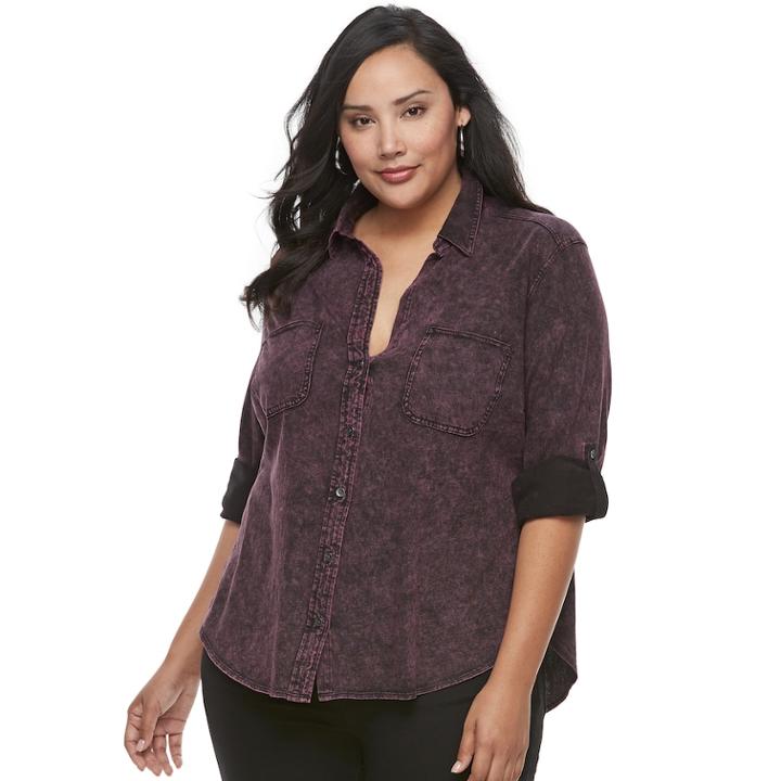 Plus Size Rock & Republic&reg; Cuffed Shirt, Women's, Size: 3xl, Pink