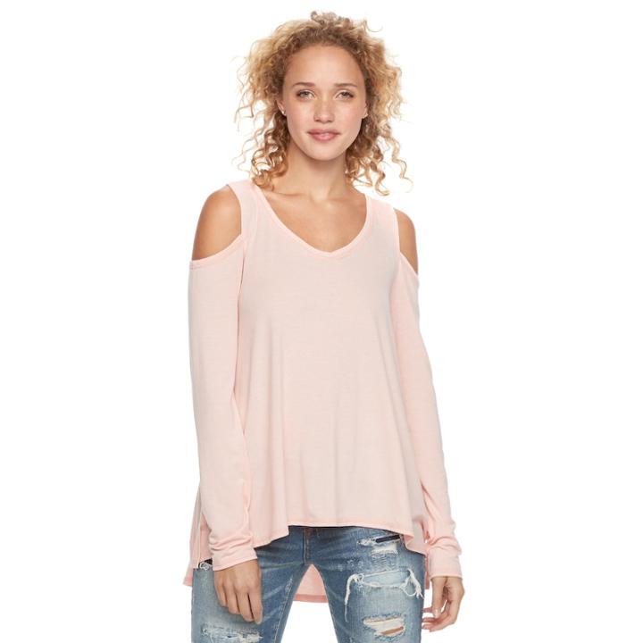 Juniors' So&reg; Cold Shoulder Long Sleeve Tee, Teens, Size: Xs, Lt Orange