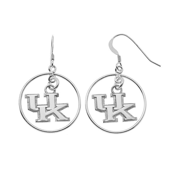 Dayna U Kentucky Wildcats Sterling Silver Logo Charm Hoop Drop Earrings, Women's, Grey