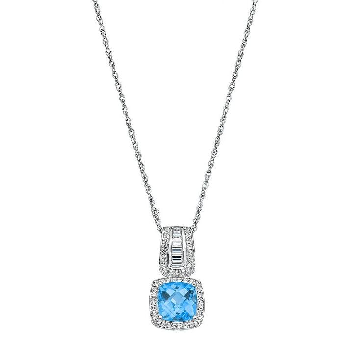 Sterling Silver Blue Topaz & Lab-created White Sapphire Halo Pendant, Women's, Size: 18