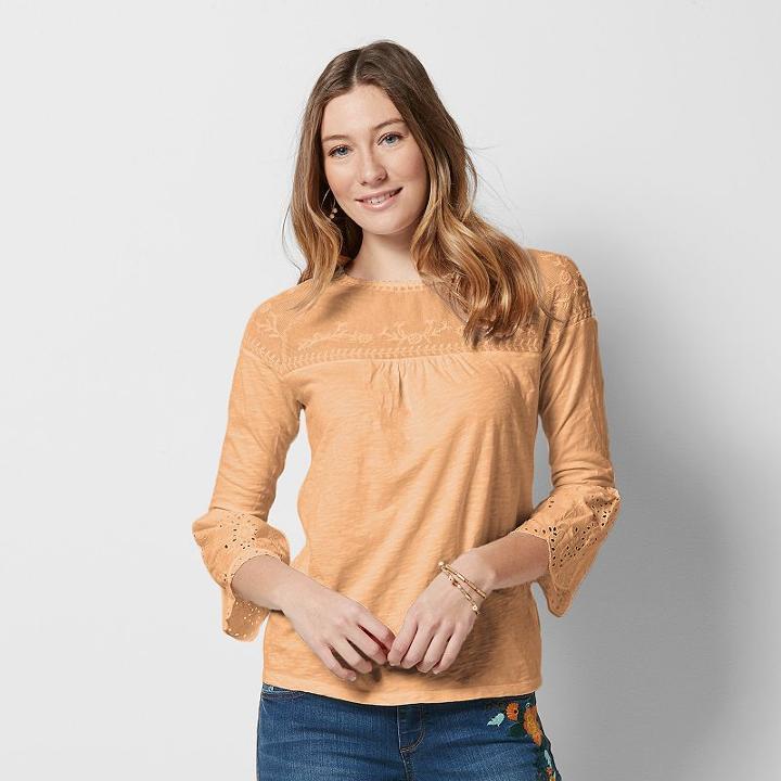 Women's Sonoma Goods For Life&trade; Embroidered Peasant Top, Size: Small, Med Beige