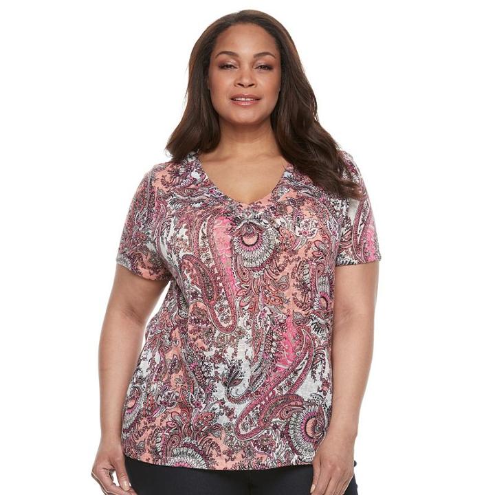 Plus Size Napa Valley Paisley V-neck Tee, Women's, Size: 1xl, Red