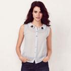 Women's Lc Lauren Conrad Embellished Ruffle Blouse, Size: Large, Med Blue