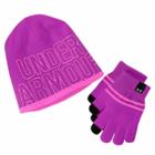 Girls 4-16 Under Armour Logo Knit Hat & Gloves Set, Pink Ovrfl