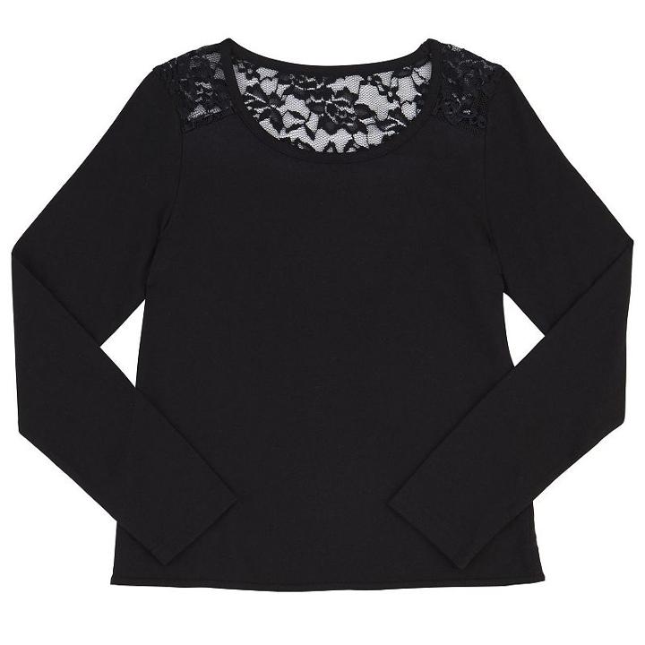 Girls Plus Size French Toast Lace Top, Girl's, Size: 10-12 Plus, Black