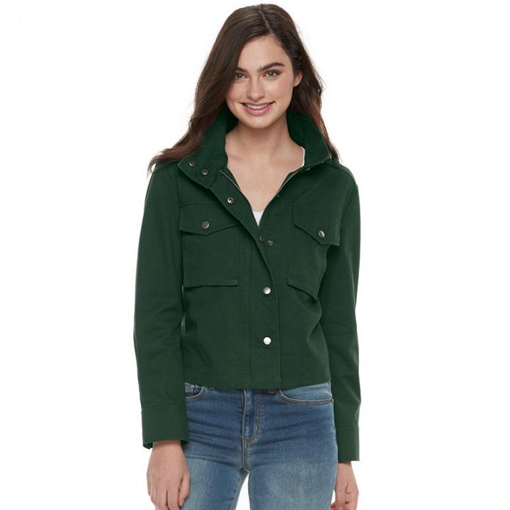 Juniors' So&reg; Solid Utility Jacket, Teens, Size: Medium, Green