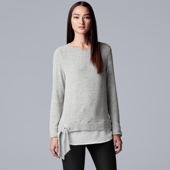Women's Simply Vera Vera Wang Mock-layer Knot Top, Size: Medium, Grey