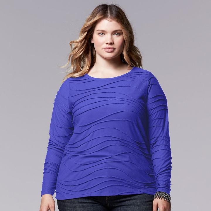 Plus Size Simply Vera Vera Wang Windy Jacquard Tee, Women's, Size: 2xl, Blue