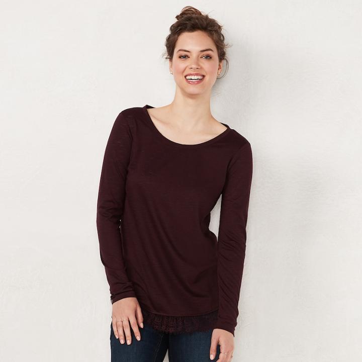 Women's Lc Lauren Conrad Lace-hem Tunic, Size: Xl, Drk Purple
