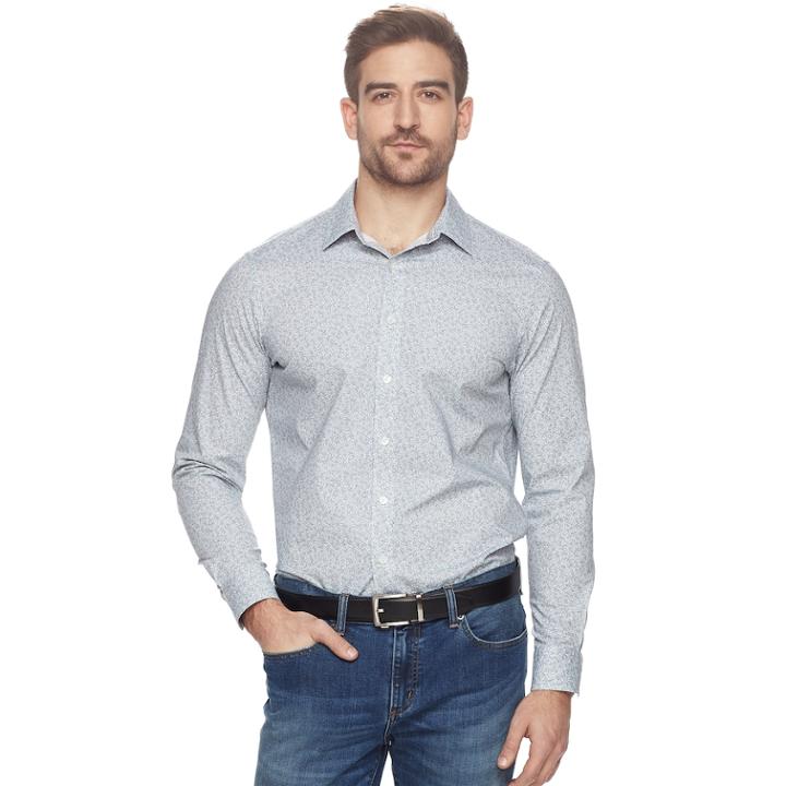 Men's Apt. 9&reg; Premier Flex Slim-fit Stretch Button-down Shirt, Size: Large Slim, Light Grey