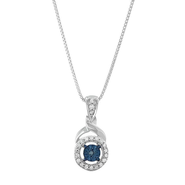 Sterling Silver 1/8 Carat T.w. Diamond Circle Halo Pendant Necklace, Women's, Size: 18, Blue