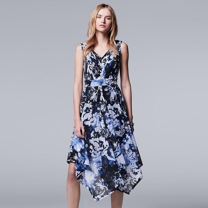 Women's Simply Vera Vera Wang Pleated A-line Dress, Size: Medium, Blue (navy)
