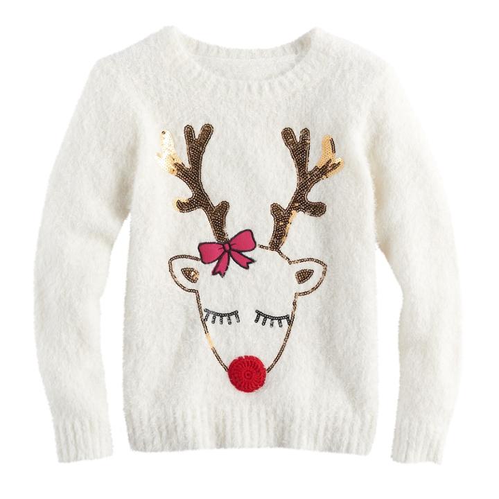 Girls 7-16 & Plus Size It's Our Time Sequin Reindeer Fuzzy Ugly Christmas Sweater, Size: Small, Lt Beige