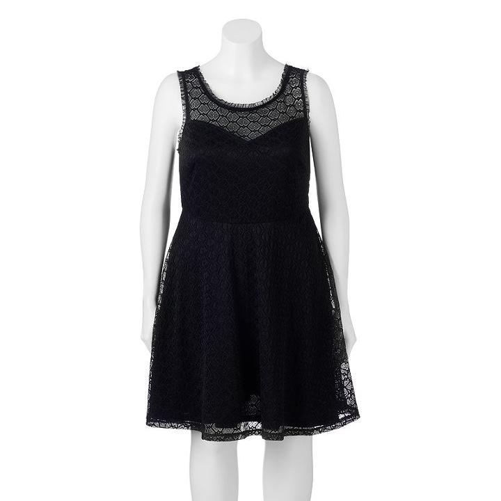 Juniors' Plus Size Wrapper Lace V-back Skater Dress, Girl's, Size: 2xl, Black