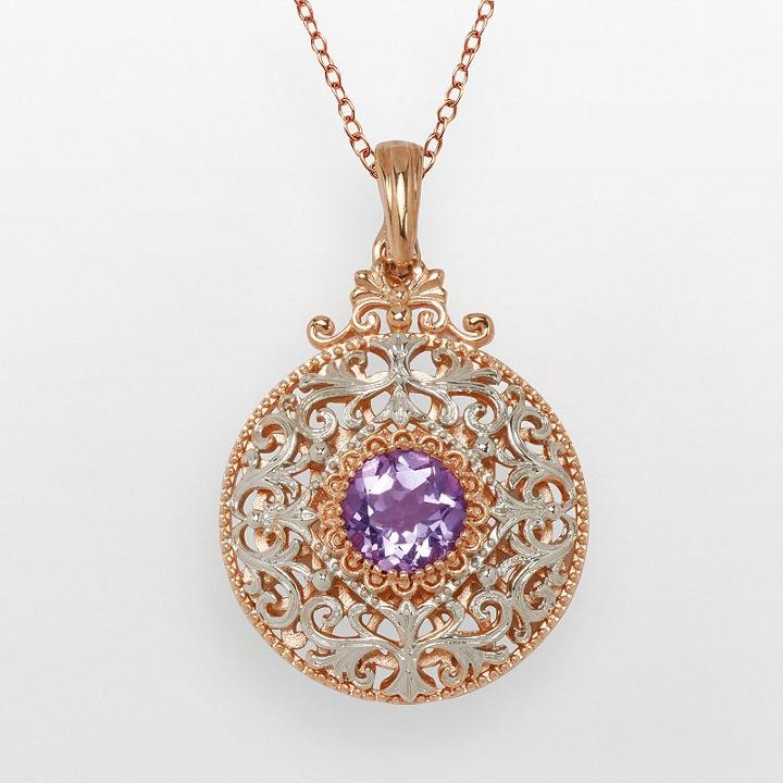18k Rose Gold Over Silver Plate And Silver Plate Cubic Zirconia Filigree Disc Pendant, Women's, Multicolor