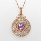 18k Rose Gold Over Silver Plate And Silver Plate Cubic Zirconia Filigree Disc Pendant, Women's, Multicolor