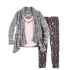 Girls 7-16 Knitworks Cozy Cardigan Top, Tank Top & Leggings Set With Necklace, Size: Xl, Grey