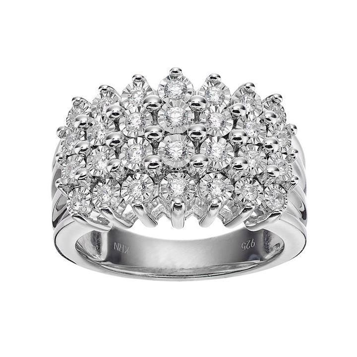 Sterling Silver 1/2 Carat T.w. Diamond Pyramid Ring, Women's, Size: 7, White