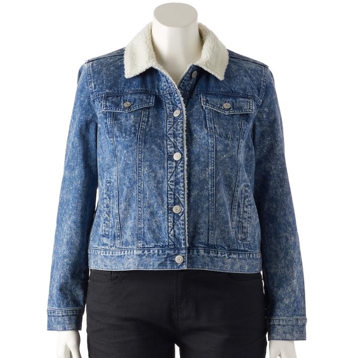 Juniors' Plus Size Mudd&reg; Sherpa-lined Jean Jacket, Teens, Size: 1xl, Blue Other