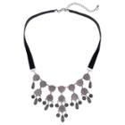 Simulated Crystal Disc Faux Suede Statement Necklace, Women's, Black