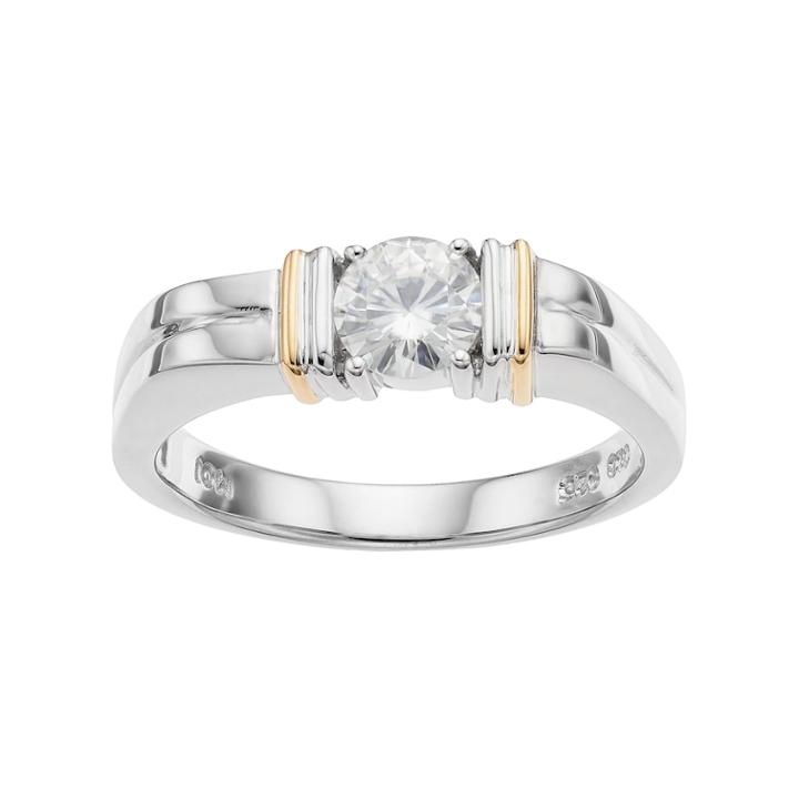 Forever Classic Men's Two Tone Sterling Silver 3/4 Carat T.w. Lab-created Moissanite Solitaire Ring, Size: 11, White