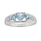 Sterling Silver Lab-created Aquamarine And Diamond Accent Heart 3-stone Ring, Women's, Size: 8, Blue
