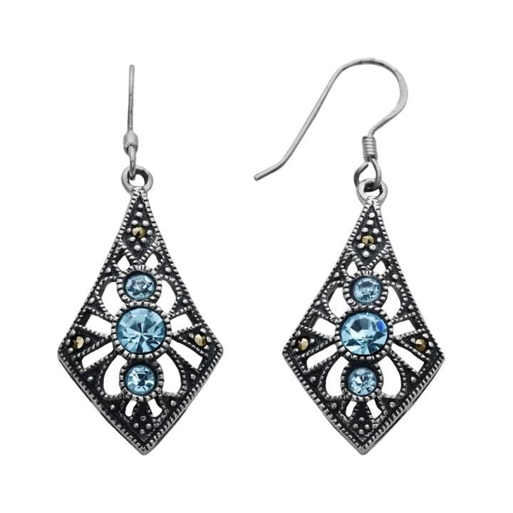 Silver Plated Simulated Crystal And Marcasite Kite Drop Earrings, Women's, Blue