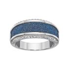 Brilliance Silver Plated Glitter Striped Ring With Swarovski Crystals, Women's, Size: 7, Blue