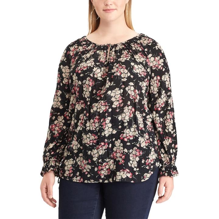Plus Size Chaps Floral Crinkle Top, Women's, Size: 2xl, Black