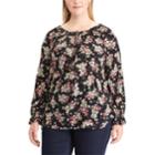 Plus Size Chaps Floral Crinkle Top, Women's, Size: 2xl, Black