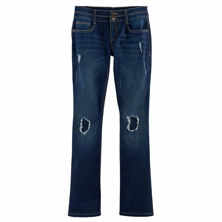 Girls 7-16 & Plus Size Mudd&reg; Ripped Double-button Skinny Bootcut Jeans, Size: 14, Dark Blue
