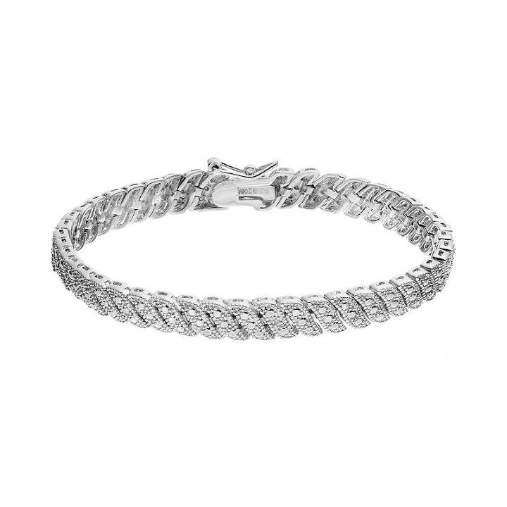 Silver Tone Twist Link Tennis Bracelet, Women's, Grey