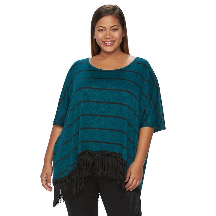 Plus Size French Laundry Striped Fringe-hem Top, Women's, Size: 1xl, Dark Blue