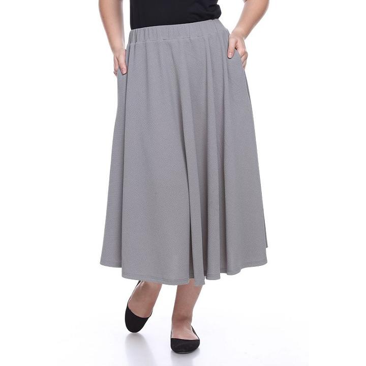 Plus Size White Mark Pleated Midi Skirt, Women's, Size: 2xl, Grey