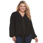 Plus Size Jennifer Lopez Tie Front Top, Women's, Size: 2xl, Black