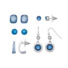 Blue Nickel Free Semi Hoop, Stud & Drop Earring Set, Women's