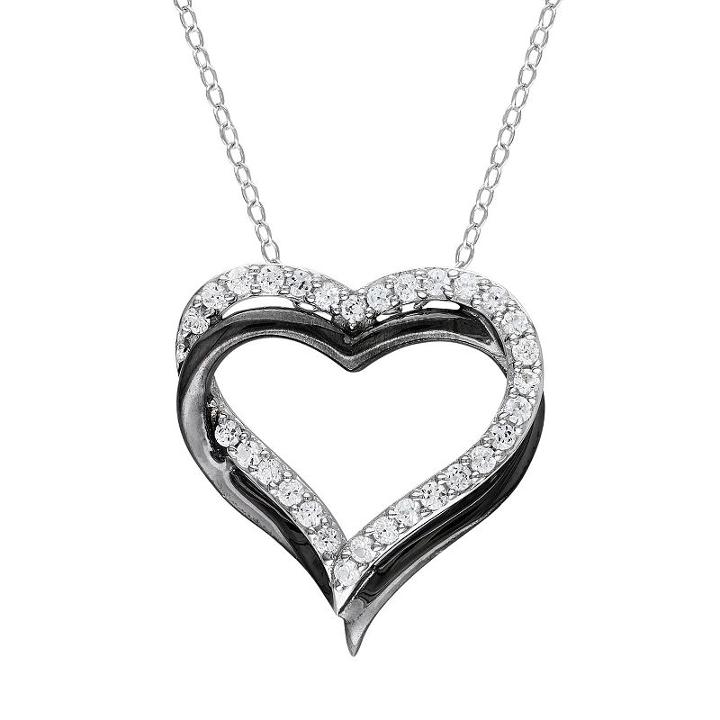 Lab-created White Sapphire Sterling Silver Two Tone Double Heart Pendant Necklace, Women's, Size: 18