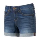 Juniors' So&reg; Roll-cuff Denim Midi Shorts, Girl's, Size: 3, Dark Blue
