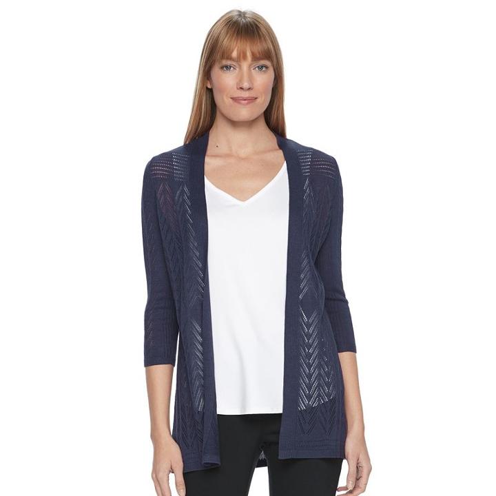 Women's Croft & Barrow&reg; Open Front Cardigan, Size: Large, Blue (navy)