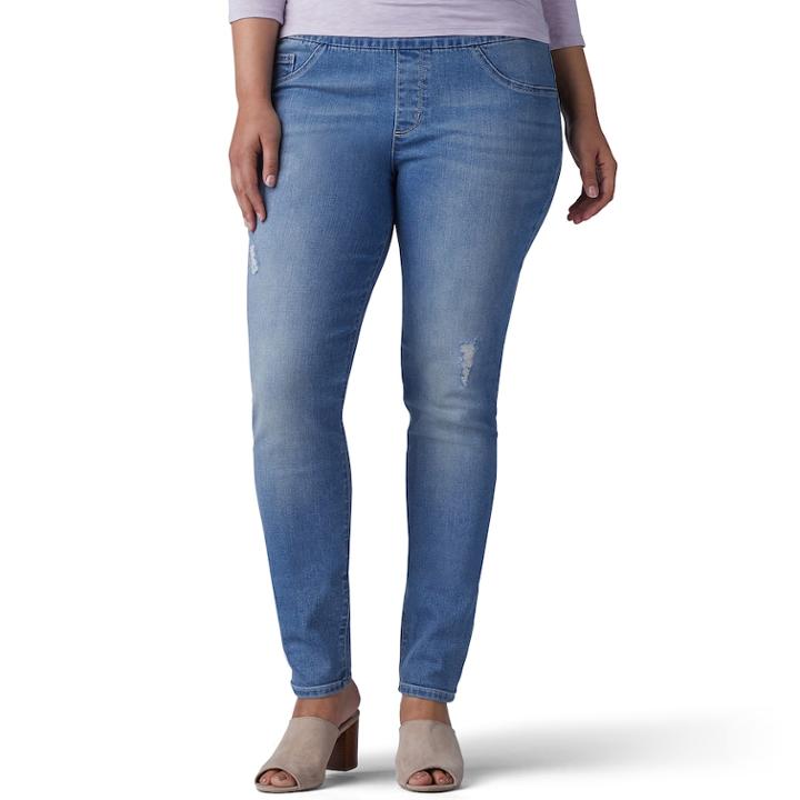 Plus Size Lee Sculpting Pull-on Mid-rise Skinny Jeans, Women's, Size: 16 - Regular, Dark Blue