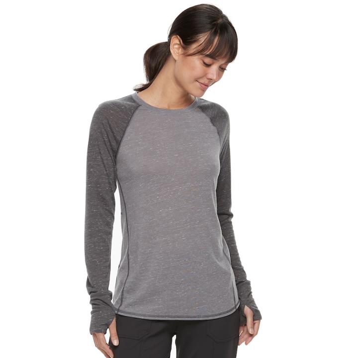 Women's Tek Gear&reg; Raglan Long Sleeve Tee, Size: Large, Med Grey