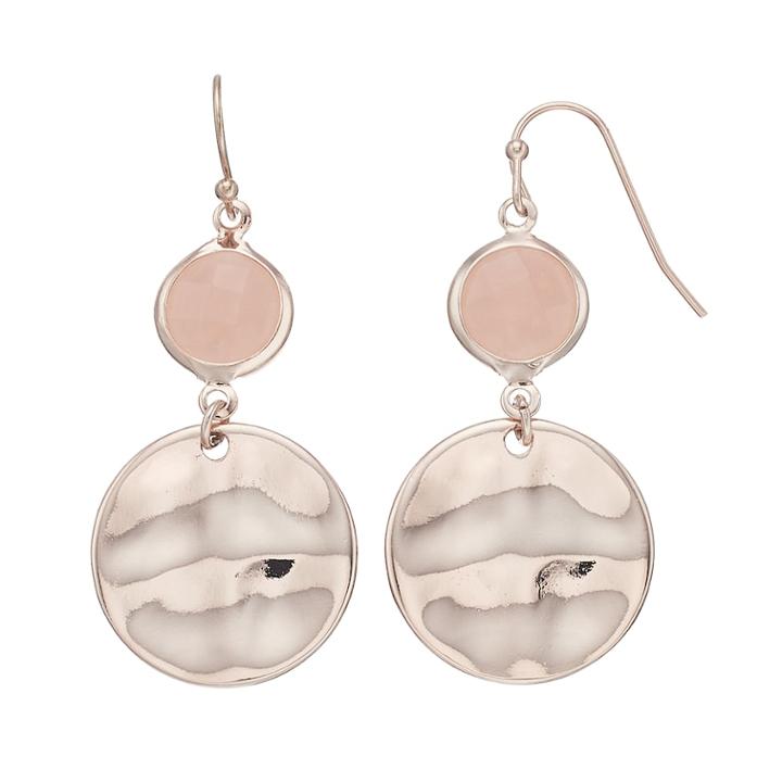 Pink Wavy Disk Nickel Free Drop Earrings, Women's, Light Pink