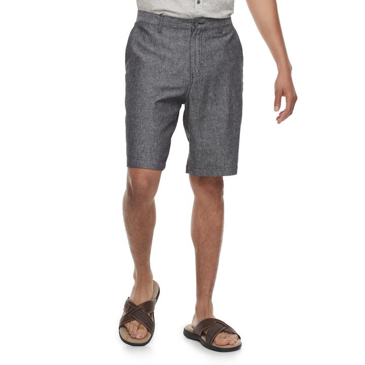 Men's Marc Anthony Slim-fit Herringbone Linen-blend Shorts, Size: 42, Black