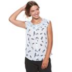 Juniors' Candie's&reg; Print Lace Inset Top, Teens, Size: Large, Blue