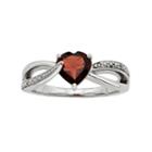 Garnet And Diamond Accent Sterling Silver Heart Bypass Ring, Women's, Size: 7, Red