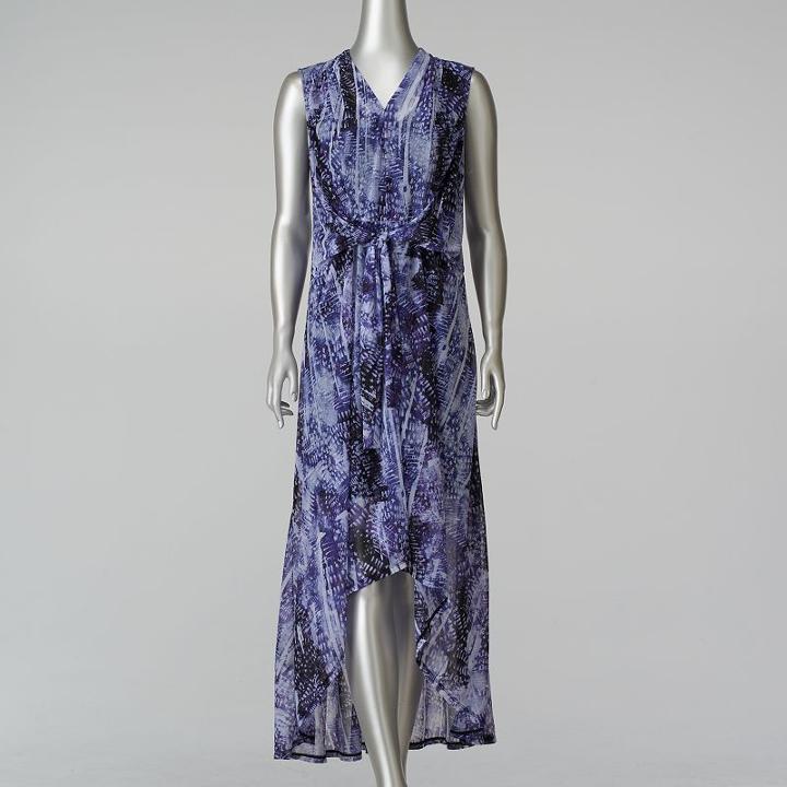 Women's Simply Vera Vera Wang Print High-low Maxi Dress, Size: Medium, Blue (navy)